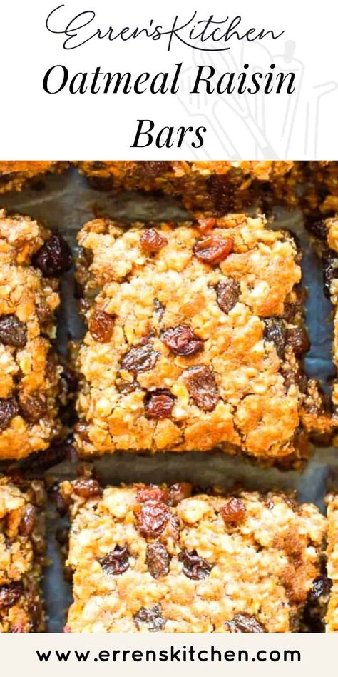 With these sweet treats that are filled Raisins, Oats and finished with a touch of Cinnamon, this easy recipe for Cinnamon and Raisin Oat bars creates you a tasty moist bar that you could have as breakfast, snack or a dessert! #ErrensKitchen #bars #desserts Raisin Squares Recipe, Oatmeal Raisin Bars, Raisin Bars, Mat Inspiration, Breakfast Bars Recipe, Oatmeal Cookie Bars, Raisin Recipes, Easy Oatmeal, Cinnamon Recipes