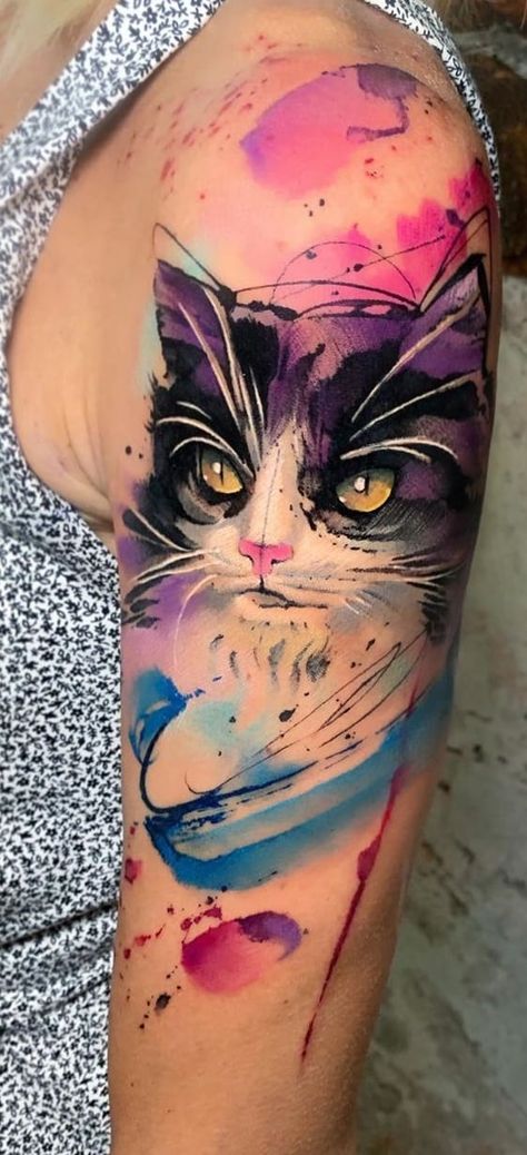 50 Rad Cat Tattoos To Immortalize Your Companion Cat Lover Tattoo, Cat Symbolism, Egyptian Cat Tattoos, Tattoo Gato, Watercolor Cat Tattoo, Cat Paw Tattoos, Watercolour Cat, Lucky Cat Tattoo, Cat Portrait Tattoos