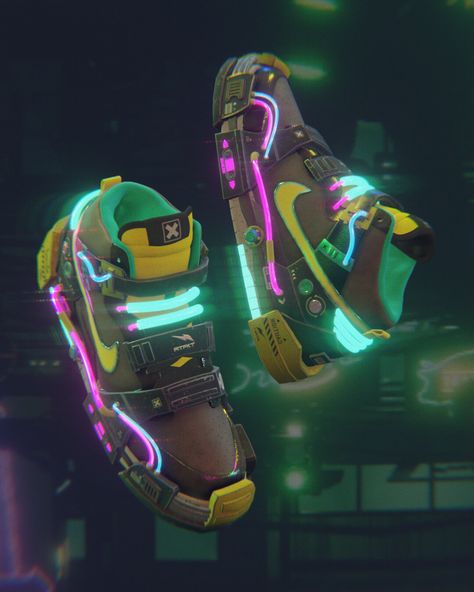 ArtStation - RTFKT // Cyberpunk 2007 sneakers concept Erika Character, Cyberpunk Shoes Concept Art, Nike Cyberpunk, Cyberpunk Sneakers, Cyberpunk Shoes, Shoe Box Design, Steampunk Mode, Cyberpunk Streetwear, Art Cyberpunk