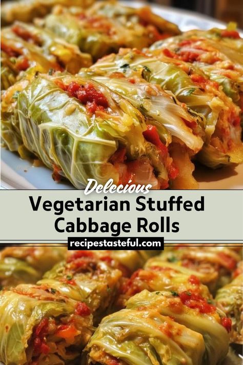 Vegetarian Stuffed Cabbage Rolls are a comforting dish featuring tender cabbage leaves filled with a hearty mixture of rice, vegetables, and spices. Baked in a savory tomato sauce, this meal is both nutritious and delicious, making it perfect for a cozy dinner. Vegetarian Stuffed Cabbage, Vegetarian Cabbage Rolls, Stuffed Cabbage Rolls, Festive Appetizers, Christmas Recipes Easy, Stuffed Cabbage, Cozy Dinner, Vegetarian Cabbage, Cabbage Leaves