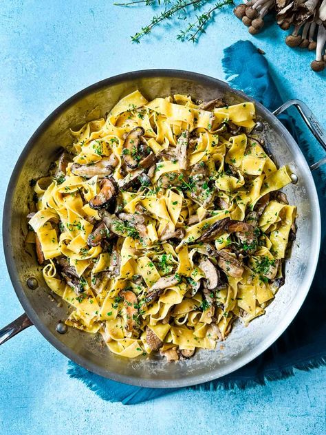 Creamy Wild Mushroom Pappardelle Pasta Mushroom Parpadelle Recipes, Pappardelle Recipes, Parpadelle Recipes, Mushroom Pappardelle, Pappardelle Recipe, Recipes With Vegetables, Mushroom Broth, Pappardelle Pasta, Steamed Green Beans