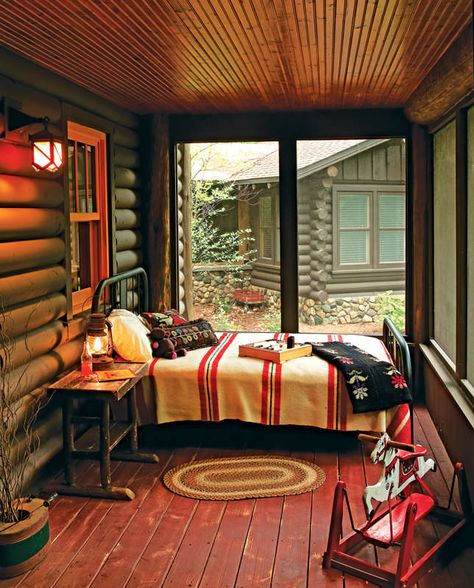 Traditional Porch, Cabin Bedroom, Sleeping Porch, Rustic Porch, Decor Ikea, Outdoor Beds, Cabin Living, Little Cabin, Lake Cabins