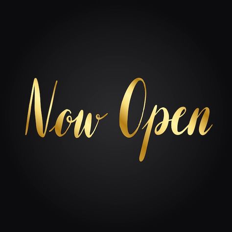 Now Open Poster, Now Open Poster Design, Open For Business Sign, Business Marketing Design, Gold And Black Background, Restaurant Poster, Nightclub Design, Company Identity, Marketing Poster