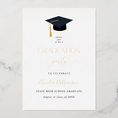 Modern High School, Full Foil, College Graduation Party, Graduation Invitation Cards, Online Invitation Card, Graduation Party Invitations Templates, Grad Party Decorations, Graduation Banner, Graduation Hat