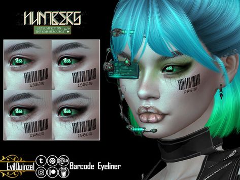 Sims Alien, Sims 4 Cyberpunk Cc, Spooky September, Sims 4 Alien Cc, Sims 4 Alien, Sims Tattoos, Robot Tattoo, Alien Makeup, Smudged Eyeliner