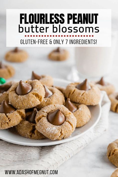 Butter Blossoms, Gluten Free Christmas Cookies, Peanut Butter Blossom Cookies, Peanut Butter Blossoms, Gluten Free Peanut Butter, Gluten Free Christmas, Peanut Butter And Chocolate, Gf Desserts, Gluten Free Sweets