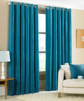 This is the Valentino chenille fully lined ready made curtain set on a contemporary satin silver eyelet heading.     A great quality heavy weight curtain in refreshing teal which will add a cool and tranquil look to a room setting. Florida Home Decorating, Latest Curtain Designs, Turquoise Curtains, Curtain Designs For Bedroom, Curtains Living Room Modern, Teal Living Rooms, Teal Decor, Pallet Projects Furniture, Wooden Bed Design