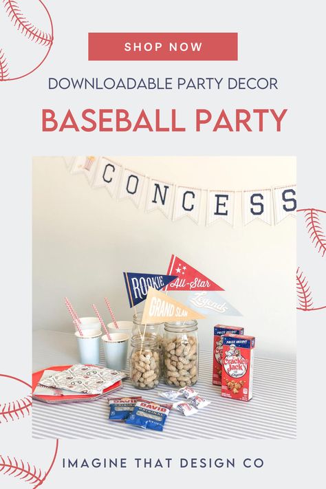 Enhance your Baseball Birthday Party or Baseball Baby Shower with our printable Concession Stand Sign. Create a game day atmosphere with this stylish Concessions Banner. Display delectable treats and drinks on the Concession Stand Menu, making your guests feel like they're at the ballpark. Celebrate the 'Rookie of the Year' in style with this fun and customizable banner! Baseball Party Theme, Concession Stand Menu, Concession Stand Sign, Concessions Banner, Baseball Theme Party, Baseball Birthday Party, Baseball Party, Baseball Birthday, Baseball Baby