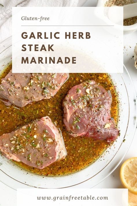 The last thing you want when you are grilling is flavorless steaks. This easy Garlic Herb Steak Marinade will give you the most flavorful steaks every time!  #glutenfree #grainfree #steak #marinade #steakmarinade #recipe #herb #garlic #paleo #keto #whole30 #lowcarb #dairyfree Garlic And Herb Marinade, Garlic Herb Steak, Paleo Steak, Herb Marinade, Dried Lemon Peel, Steak Marinade Recipes, Garlic Steak, Garlic Marinade, Grilled Dinner