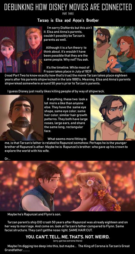 Disney Princess Theories, Disney Fan Theories, Disney Headcanon, Disney Movie Theories, Disney Fanfiction, Tarzan Parents, Disney Bonding, Movie Theories, Disney Theories