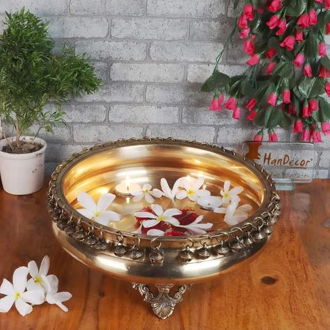 Brass uruli home decor for winter https://amzn.to/4cNZrBW @amazondotin #amazonproduct Urli Decor, Brass Urli, Urli Bowl, Brass Bowl, Festival Decor, Carved Legs, Floating Flowers, Moustaches, Diwali Gifts