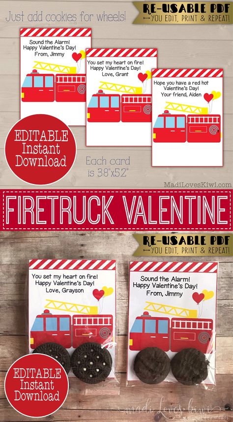 Firetruck Valentines, Monster Truck Valentines, Truck Valentine, Daycare Gifts, Valentines Kids, Boys Valentines, Valentine Notes, Punny Valentines, Valentine Favors