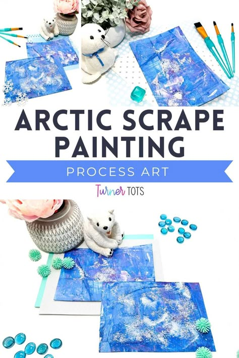 Looking for an Arctic themed art project? Paint and Epsom salt are perfect for creating an icy Arctic scene! Let imaginations run wild as your toddlers imagine what the Arctic must look like. Evoke wonder and curiosity as they scrape paint and add Epsom salt to look like snow. Click to read more details about this Arctic craft for kids, and soon you’ll be on your way to creating a scrape painting with Epsom salt for an Arctic art masterpiece that your toddlers will love! Preschool Arctic Animal Crafts, Arctic Theme Art, Arctic Fox Art For Kids, Artic Hare Craft For Kids, Arctic Seal Craft, Arctic Hare Craft Preschool, Preschool Arctic Animals Crafts, Arctic Animal Art Preschool, Artic Crafts For Kids