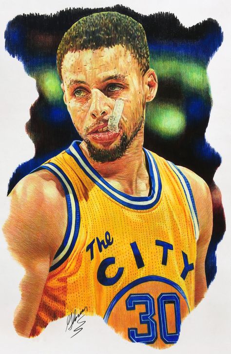 Steph Curry, Golden State Warriors, 19"x29" colored pencil by Matthew Glover, 2017 Stephen Curry Fan Art, Stephen Curry Sketch, Stephen Curry Cartoon, Steph Curry Painting, Stephen Curry Art Cartoon, Stephen Curry Animated, Fire Type Pokémon, Minecraft Coloring Pages, Horse Coloring Pages