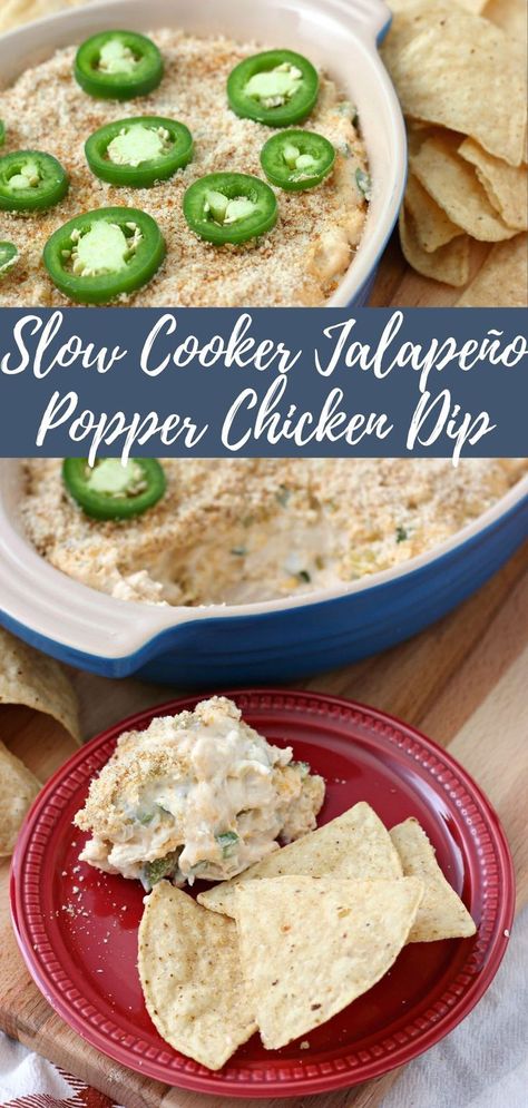 Tailgate Dips Crockpot, Slow Cooker Dips, Popper Chicken, Crock Pot Dips, Chicken Dip Recipe, Slow Cooker Dinner Recipes, Popper Dip, Jalapeno Popper Chicken, Dinner Recipes Chicken