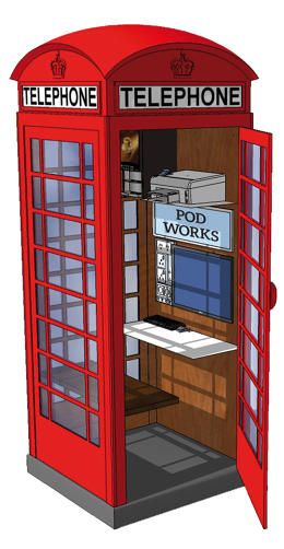 Pod Works is transforming an unused London icon into a place to get a little work done, no matter where you are. British Phone Booth, London Telephone Booth, London Phone Booth, Office Shed, Tiny Office, Mini Office, Office Pods, Telephone Box, Telephone Booth