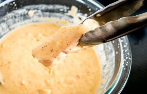 Homemade Taco Bell Baja Sauce Recipe - TheFoodXP Baja Sauce Recipe, Taco Bell Baja Sauce, Tacos Fried, Salmon Meals, Baja Sauce, Taco Bell Sauce, Blackened Tilapia, Baja Fish Tacos, Chipotle Crema