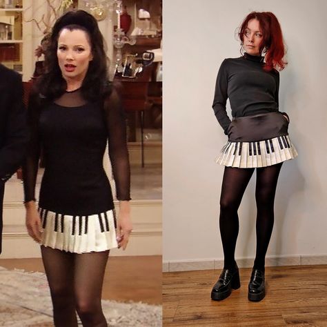 Latest project, the cutest little skirt! 🎹Moschino skirt inspired by 90s style icon Fran Fine « the nanny » Do you like it? I have a full video tutorial on making it, check it out on the tube▶️ #diyfashion #franfine #moschino #sewing Piano Skirt, Cute Piano, Fran Fine The Nanny, Nanny Outfit, Fran Fine Outfits, Fran Fine, Moschino Dress, Celeb Fashion, The Nanny