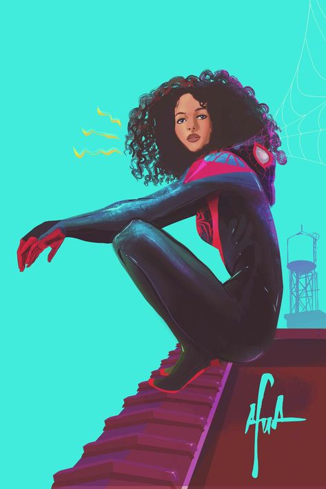 ArtStation - Lady Miles, Afua Richardson Female Miles Morales, Spider Squad, Miles Morales Costume Girl, Female Miles Morales Fanart, Miles Morales Cosplay Female, Black Female Spiderman, Black Spider Woman, Miles Morales Genderbend, Miles Concept Art