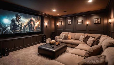 Dark Blue And White Bedroom, Cinema Room Ideas, Cinema Room Decor, Small Movie Room, Cinema Room Design, Theatre Room Ideas, Basement Movie Room, Atlanta Condo, Theater Room Decor