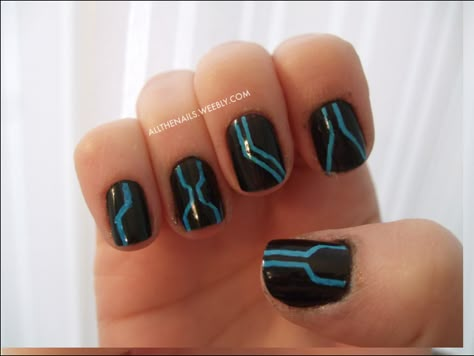 Short Cyberpunk Nails, Cyberpunk Nail Art, Tron Nails, Cyberpunk Nails Design, Cyberpunk Nails, Nail Stamping Designs, Mens Nails, Post Apocalyptic Fashion, Pen Tattoo