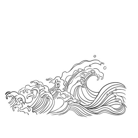 Chinese Wave Tattoo, Wave Tattoo Design Drawings, Wave Ink Drawing, Crashing Waves Drawing, Wave Sketch, Kraken Drawing, Wave Outline, Ocean Wave Tattoo, Grecian Urn