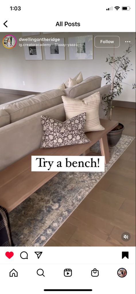 Back Of Couch Ideas Modern, Benches Behind Couches, Ottoman Behind Couch, Entryway Behind Couch Ideas, Couch With Bench Behind, Entryway Bench Behind Couch, Sofa Behind Window, Exposed Back Of Couch Ideas, Back Of Sectional Facing Entry