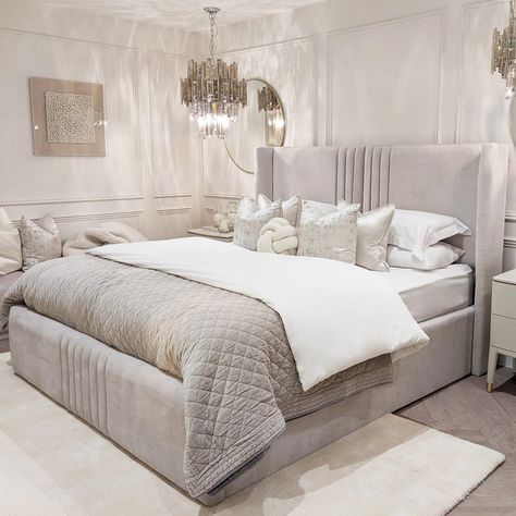 23 Inspiring Master Bedroom Ideas to Spark Your 2024 Refresh Material Beds, Soft Grey Bedroom, Cream And Grey Bedroom, Bedroom Revamp, Nice Rooms, Cream Room, Future Bedroom, Headboard Design, Ottoman Storage Bed