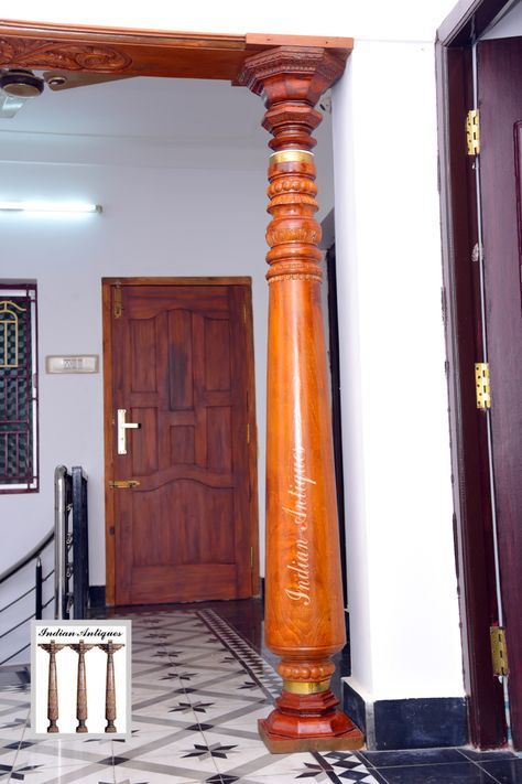 Chettinad Teak pillars gives elegant and antique look to our home. It gives traditional outlook to home. I am happy to say to remember our olden days architects. Wooden Pillars Design Modern, Wooden Pillar Design Interior, Indian Column Design, Wooden Pillars Design, Indian Pillar, Chettinad Pillars, Chettinad Stone Pillars, House Front Door Design, Wooden Pillars