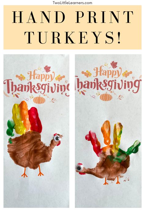 This post is all about a hand print turkey painting for kids. Read all about thanksgiving crafts for kids, thanksgiving preschool crafts, and turkey crafts for kids. Learn more about thanksgiving activities for kids at twolittlelearners.com Turkey Hand Painting, Turkey Keepsake Craft, Turkey Painting For Kids, Hand Turkey Craft Kids, Hand Print Turkey, November Activities For Kids, Thanksgiving Preschool Crafts, Hand Turkey Craft, Thanksgiving Keepsake