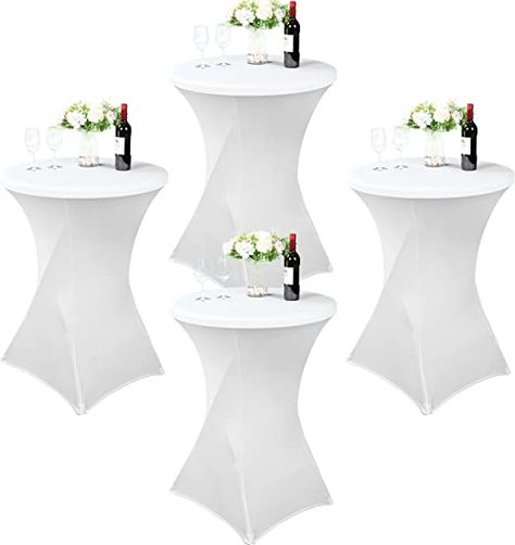 Amazon.com: REWOMC 4 Pack Cocktail Spandex Stretch Square Corners Tablecloth, 32"x43" White Spandex Cocktail Table Cover, Fitted High Top Round Table Cloth for Wedding Bar Party Birthday Banquet Table : Home & Kitchen Table Cloth For Wedding, White Cocktail Tables, Round Table Cloth, White Spandex, High Top Tables, Round Cocktail Tables, White Cocktails, Outdoor Tablecloth, Round Table Covers