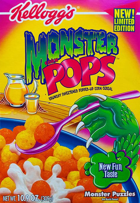 Monster Pops Cereal (Kellogg's; 2000) Rare Snacks, Sereal Sarapan, Halloween Cereal, Cereal Mascots, Pops Cereal, Monster Puzzle, Cereal Kelloggs, Halloween Brew, Corn Cereal