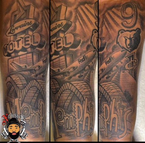 Memphis tattoo #memphis #memphistattoo Memphis Grizzlies Tattoo, Memphis Skyline Tattoo, Memphis Tattoo Ideas, Memphis Tattoo, Upper Arm Tattoos For Guys, African Sleeve Tattoo, Dark Skin Tattoo, Black Panther Tattoo, Skyline Tattoo