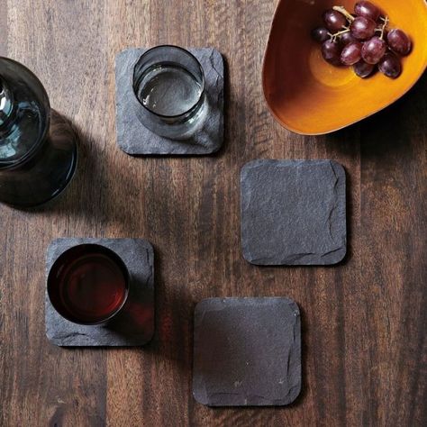 Tabletop Flare: Elegant and Adorable Coaster Sets Grapes And Wine, Outside Bars, Slate Stone, Slate Coasters, Coaster Furniture, Stone Coasters, Counter Tops, Glassware Set, Dining And Kitchen