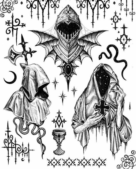 Midevil Tattoos Sleeve, Asmodeus Tattoo, Occult Tattoo Flash, Dark Flash Tattoo, Dark Fantasy Tattoo, Occult Tattoos, Like Tattoos, Medieval Tattoo, Tattoo Apprenticeship