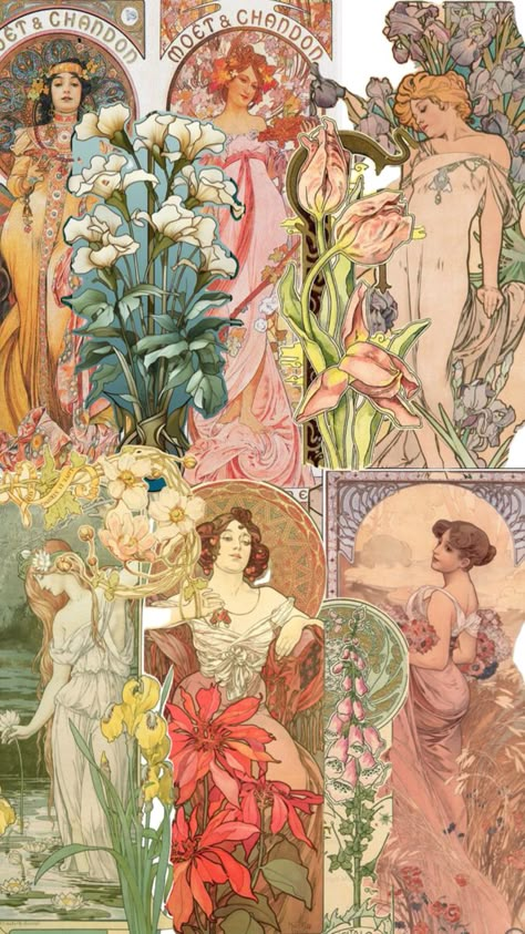 Art Nouveau Mucha, Alphonse Mucha Art, Nature Collage, Mucha Art, Alfons Mucha, Art Nouveau Illustration, Art Nouveau Pattern, Art Nouveau Flowers, Nature Vintage