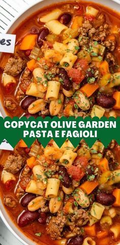 Olive Garden Pasta Fagioli Recipe, Copycat Olive Garden Pasta, Pasta Fagioli Soup Recipe, Olive Garden Pasta, Garden Pasta, Pasta Fagioli Recipe, Pasta Fagioli Soup, Copycat Olive Garden, Pasta E Fagioli Soup