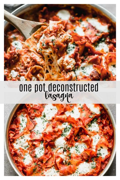 One Pot Deconstructed Lasagna - Cooking for Keeps Deconstructed Lasagna Crockpot, Lasagna Deconstructed, Deconstructed Lasagna Recipes, Deconstructed Lasagne, Deconstructed Recipes, Lasagna Bowl, Deconstructed Lasagna, Homemade Red Sauce, Turkey Lasagna