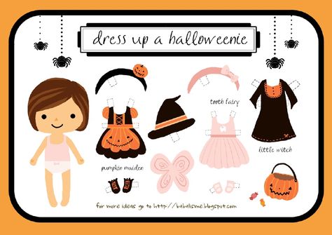 Free printable paper doll Halloween "dress up".. So fun for the little ones! Printable Halloween Decorations, Boo Yall, Imprimibles Halloween, Free Printable Paper Dolls, Halloween Infantil, Halloween Printables Free, Halloween Games For Kids, Quiet Activities, Fall Printables