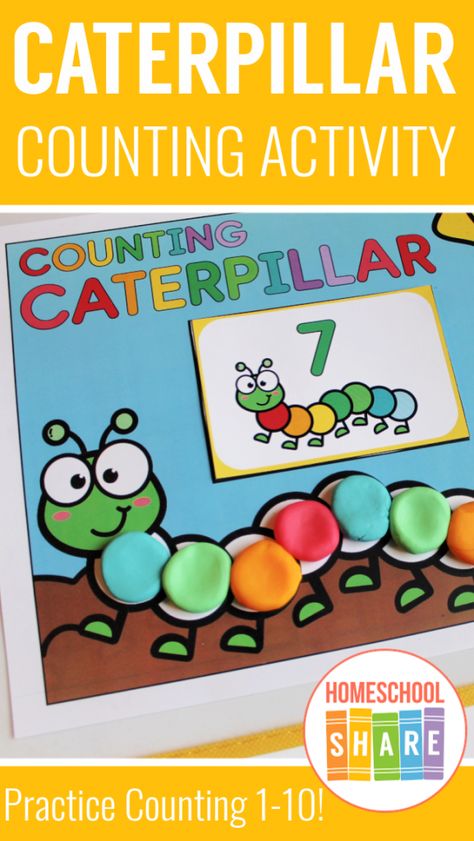 The Hungry Caterpillar Math Activities, Caterpillar Counting Printable, Caterpillar Playdough, Caterpillar Activities For Preschool, Caterpillar Counting, Counting Caterpillar, Caterpillar Preschool, Caterpillar Activities, Nanny Activities