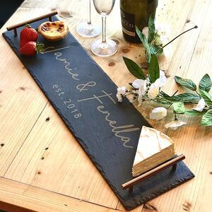 Valentine's Night In Ideas | Date Night Gifts | notonthehighstreet.com Engraved Serving Tray, Slate Board, Personalized Tray, Alphabet Gifts, Laser Projects, Copper Handles, Serveware Entertaining, Engagement Gifts For Couples, Personalized Gift Wrap