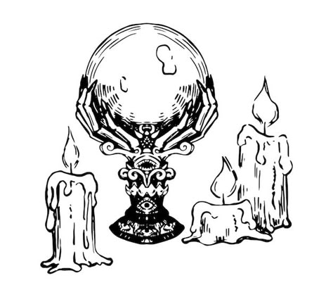 Vintage Crystal Ball Illustration, Fortune Teller Drawing Crystal Ball, Fortune Ball Drawing, Crystal Ball Sketch, Fortune Drawing Inktober, Fortune Drawing Ideas, Occult Engraving, Magic Ball Illustration, Magic Ball Drawing