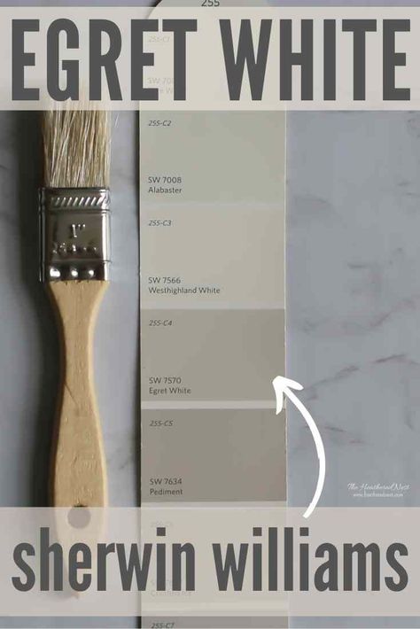 Sherwin Williams Egret White is a beautiful off-white with greige undertones. See SW 7570’s undertones, color pairings, + see it in 12 homes! #paint #sherwinwilliams #paintcolor #home #homedecor Egret White Sherwin Williams Cabinets, Egret White Sherwin Williams Walls, Egret White Cabinets, Egret White Sherwin Williams, Sherwin Williams Egret White, Egret White, White Molding, Off White Paints, House Updates