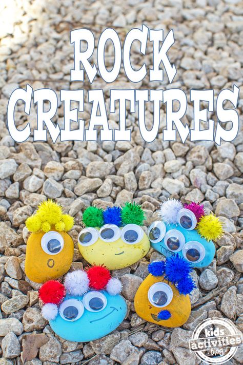 make rock creatures Kindergarten Rocks Activities, Rock Crafts Preschool, Geology Preschool Activities, Rock Activities For Preschool, Geology Crafts, Rocks Preschool, Pet Rocks Craft, Rock Activities, Rock Creature