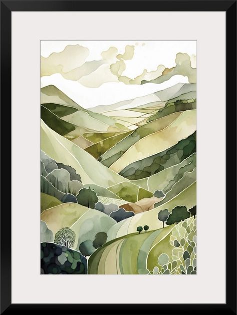 Fine Art Print, Martin Black Frame entitled Hampshire Hills II.  Multiple sizes available.  Primary colors within this image include White, Dark Forest Green, Black.  Made in USA.  Satisfaction guaranteed.  Archival-quality UV-resistant inks. Canvas Art Green, Black And White Watercolor Painting, Green Watercolor Painting, Watercolor Art House, Framed Watercolor Art, Green Landscape Painting, Watercolor House Painting, American Impressionism, Food Wall Art