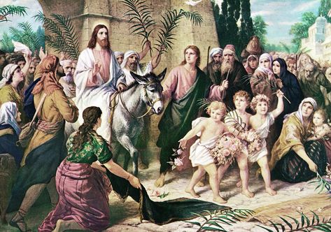 bernhard plockhorst jesus christ's triumphal entry into jerusalem Happy Palm Sunday, Hosanna In The Highest, Triumphal Entry, Sunday Messages, Son Of David, Come Unto Me, Palm Sunday, Jesus Images, Holy Week