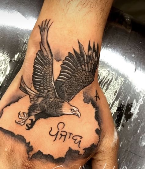 Hand Tattoos Eagle, Eagle Hand Tattoo Men, Hand Tattoos For Boys, Punjab Tattoo Designs, Italian Mafia Tattoo Design, Punjab Map Tattoo, Sikh Tattoo Ideas, Eagle Hand Tattoo, Eagle Tattoo On Hand