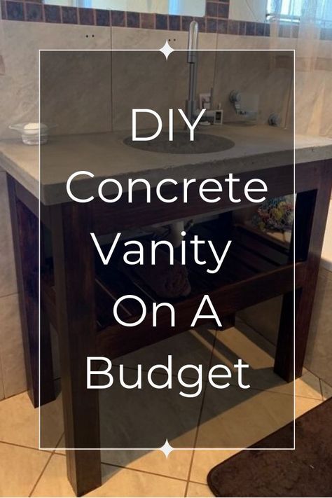 In love with a concrete bathroom vanity, but not happy about the pricetag? With this diy concrete bathroom vanity project, you can enjoy a stylish yet rugged look for your bathroom. diy | diy bathroom | bathroom | vanity| concrete vanity | concrete | bathroom vanity Concrete Vanity Bathroom, Diy Concrete Bathroom, Bathroom Vanity Concrete, Concrete Bathroom Vanity, Concrete Vanity Top, Dresser Vanity Bathroom, Painted Vanity Bathroom, Concrete Vanity, Linen Closet Storage