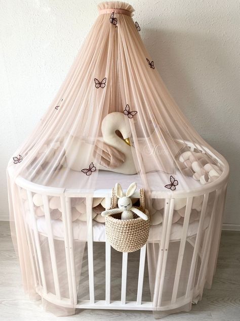 ATTENTION: THIS ITEM INCLUDES CANOPY ONLY! COLOR WARM BIEGE (BLUSH) with GOLD OR BROWN BUTTERFLIES Gorgeous baby baldachin (canopy, curtain) with decorative butterflies (without holder). Materials: soft tulle Canopy sizes 180cm(70inches)*800cm(315 inches)        batterflies amount: 16 pieces. You can choose any color combination of the canopy and butterflies. Just write to me and together we will find the best combination. - The canopy protects against sunlight, insects, drafts, dust, and pet ha Baby Curtains, Luxury Baby Nursery, Mosquito Net Baby, Design Creative Ideas, Tulle Canopy, Hanging Canopy, Nursery Layout, Pink Blackout Curtains, Royal Bed