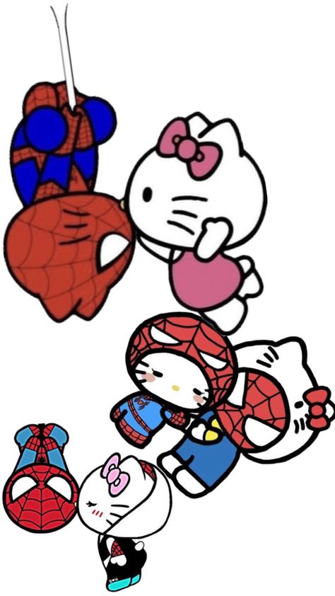 Spider Man X Hello Kitty, Landform Projects, Spider Man And Hello Kitty, Spiderman And Hello Kitty, Hello Kitty And Spiderman, Spiderman Hello Kitty, Kitty Spiderman, Hello Kitty Stickers, Vinyl Art Paint